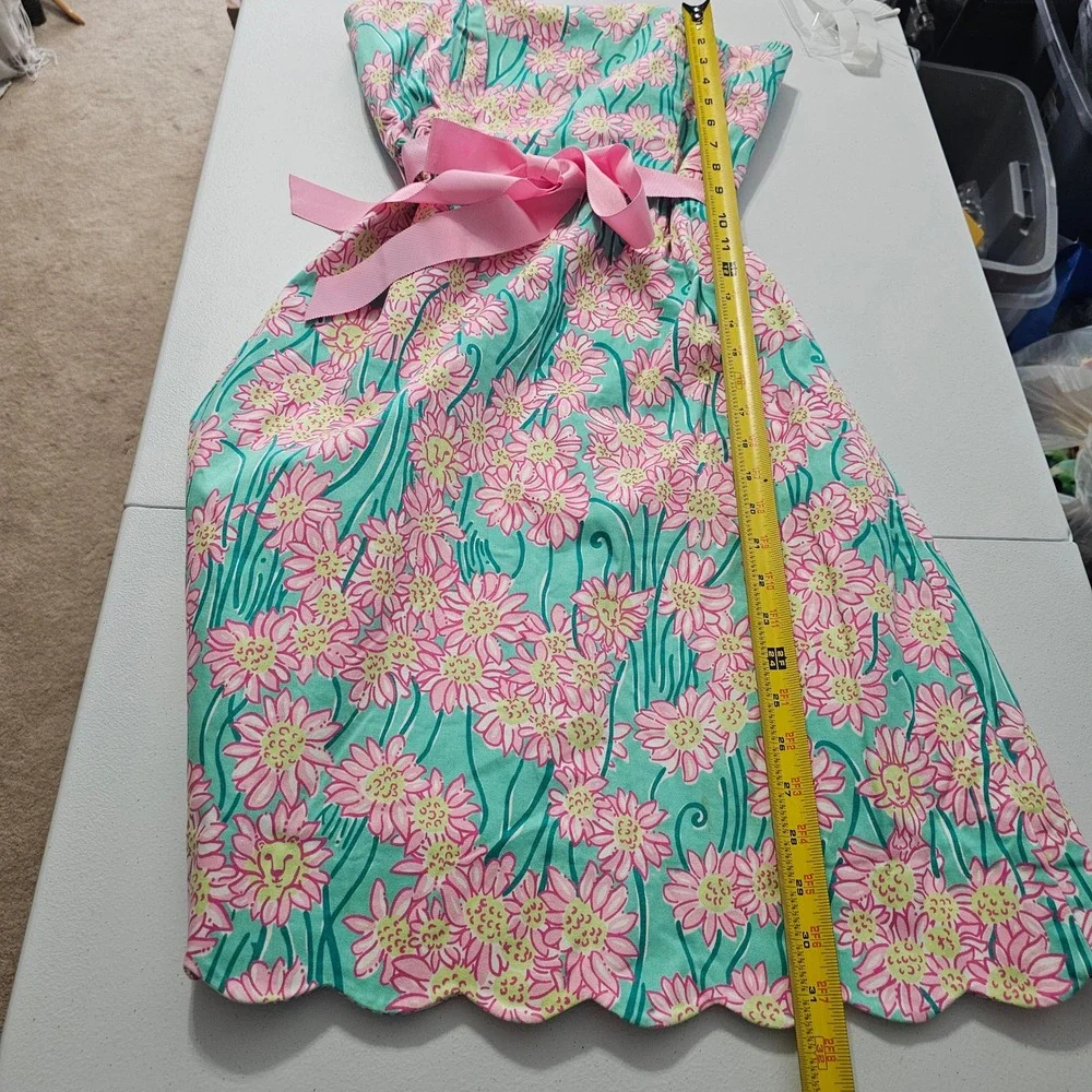 Vintage Lilly Pulitzer Strapless Floral Dress 4 Teal Pink Preppy Coastal Y2K - Picture 14 of 14